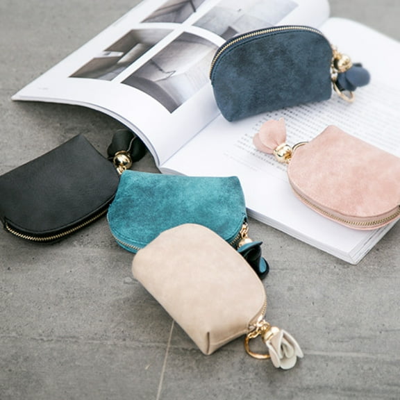 GOOHOCHY Durable PU Coin Purse with Flower Pendant Keychain Great for Travel Storage Blue Small Size