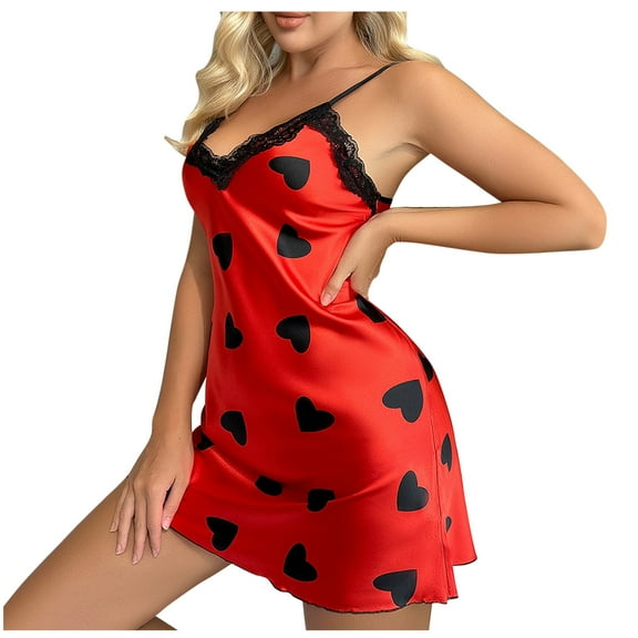 yillto Womens Mini Nightgown Heart Printed Backless Nightgowns Fashion V Neck Nightgowns