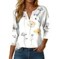 thumbnail image 2 of felwors 3/4 Sleeve Tops for Women 2025 Fall Henley Neck Shirts Elbow Sleeve Tshirts White, XL, 2 of 5