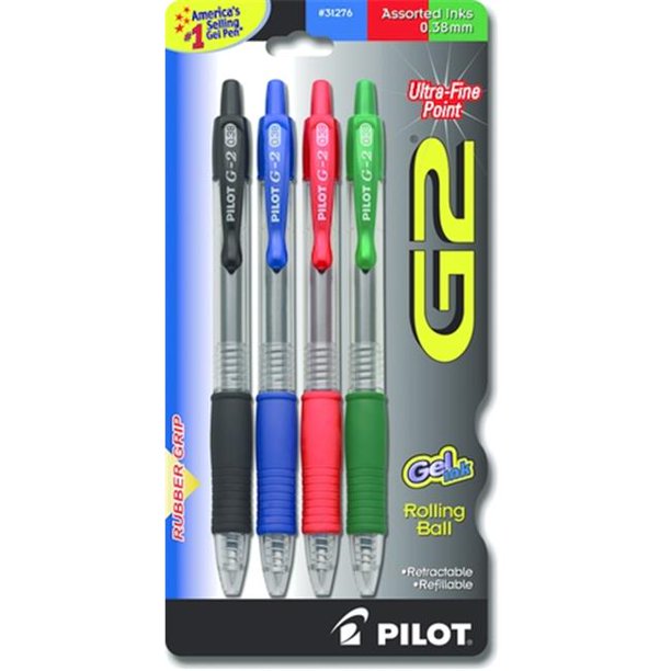 Pilot G2 Retractable Gel Pens Ultra Fine Point Assorted Ink 912181
