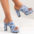 thumbnail image 2 of hopeusnice Slippers for Women Peep-toe Sandals Breathable Non-slip Soft Women's Slippers cloth Materials Summer and Fall Shoes Square High heel Trendy Round toe Dress Shoes Light Blue 40, 2 of 7