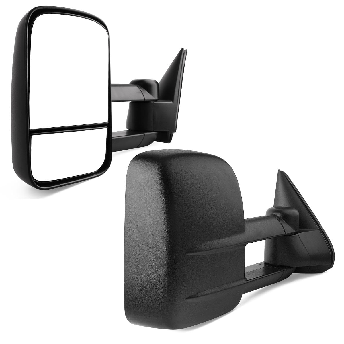 Black For Chevy Silverado/GMC Sierra GMT800 Pair of Powered Heated Manual Extended Arm Towing Side Mirrors 