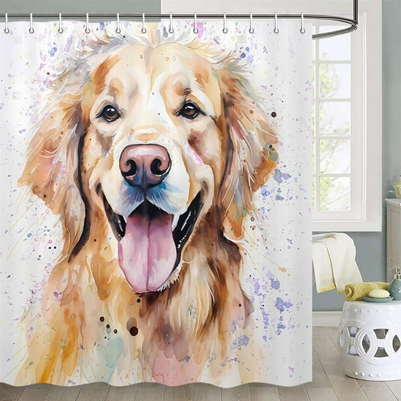 Dog Shower Curtain 72Wx72L Inch Watercolor Funny Golden Retriever Dog Shower Curtain for Dog Lover Bathroom Cool Golden Retriever Shower Curtain for Kids Girls Boys Bathroom Decor, Hooks Include