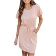 thumbnail image 1 of EQWLJWE Longue Robe pour Femmes Mode Décontractée Pull Col Rond Couleur Unie Manches Courtes à Lacets, 1 of 9