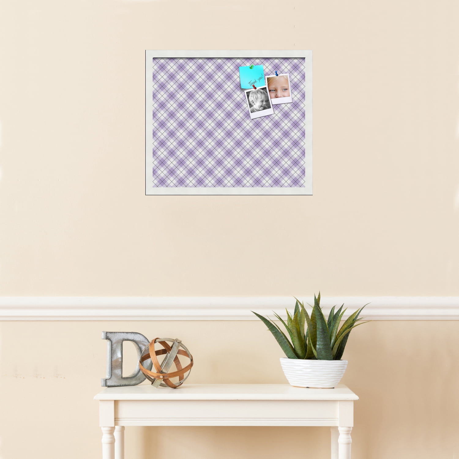 PinPix ArtToFrames 18x15 Custom Cork Bulletin Board Argyle Lilac   Poster Board Has a Fabric Style Canvas Finish, Framed in Satin White Frame (PinPix-639)