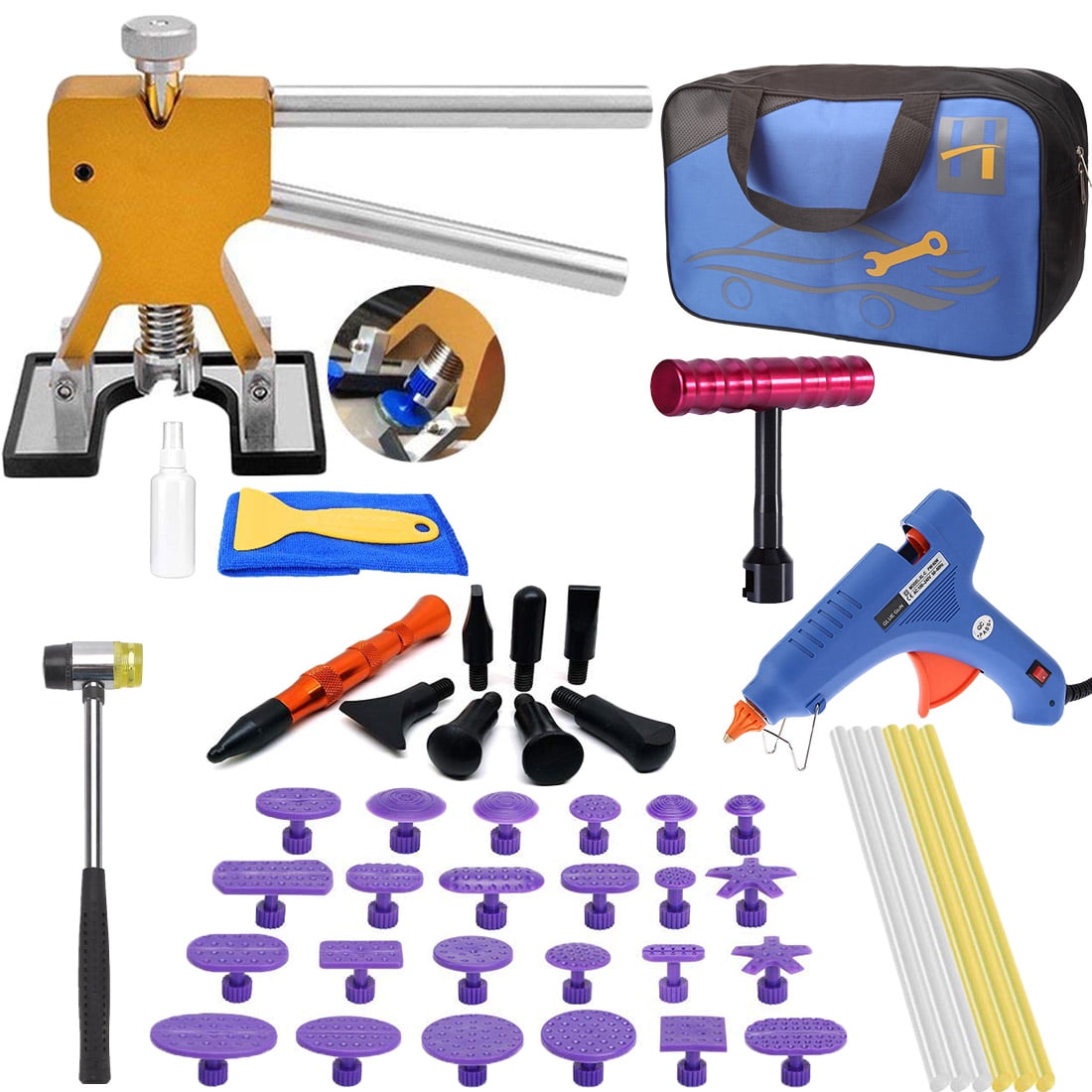 Paintless Dent Repair Puller Kits with Dent Lifter Hot Glue Gun Sticks