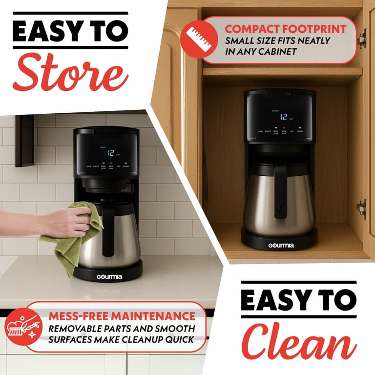 Gourmia, Coffee Maker, 2-in-1 Single Serve and 12 Cup, Black