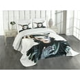 thumbnail image 3 of Ambesonne Fantasy Quilted Bedspread Set 3 Pcs, Gothic Lady Hair Horns, Queen Size, White Black, 3 of 5