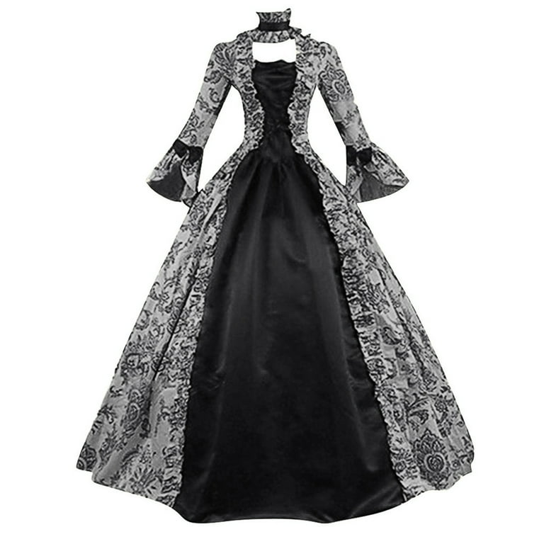 Wyongtao Women Plus Size Vintage Gothic Court Gown Lace Dresses Ball Puffy  Long Slevess Prom Dresses,Black XL - Walmart.com