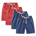thumbnail image 2 of Einccm 4PC Kids Shorts Set, Boys and Girls Fashion Casual Cotton-Linen Summer Pants, Soft Breathable Adjustable Waist, Vibrant Red and Navy Colors, Ages 2-12, 2 of 9