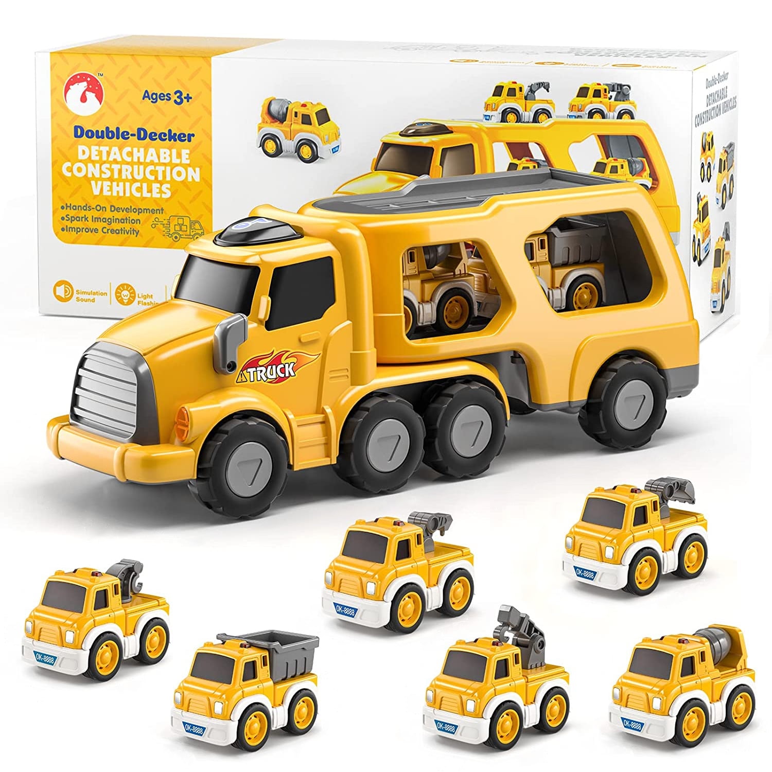 ONEFIND Construction Truck Toys Cars for Toddlers,7in1 Friction Power