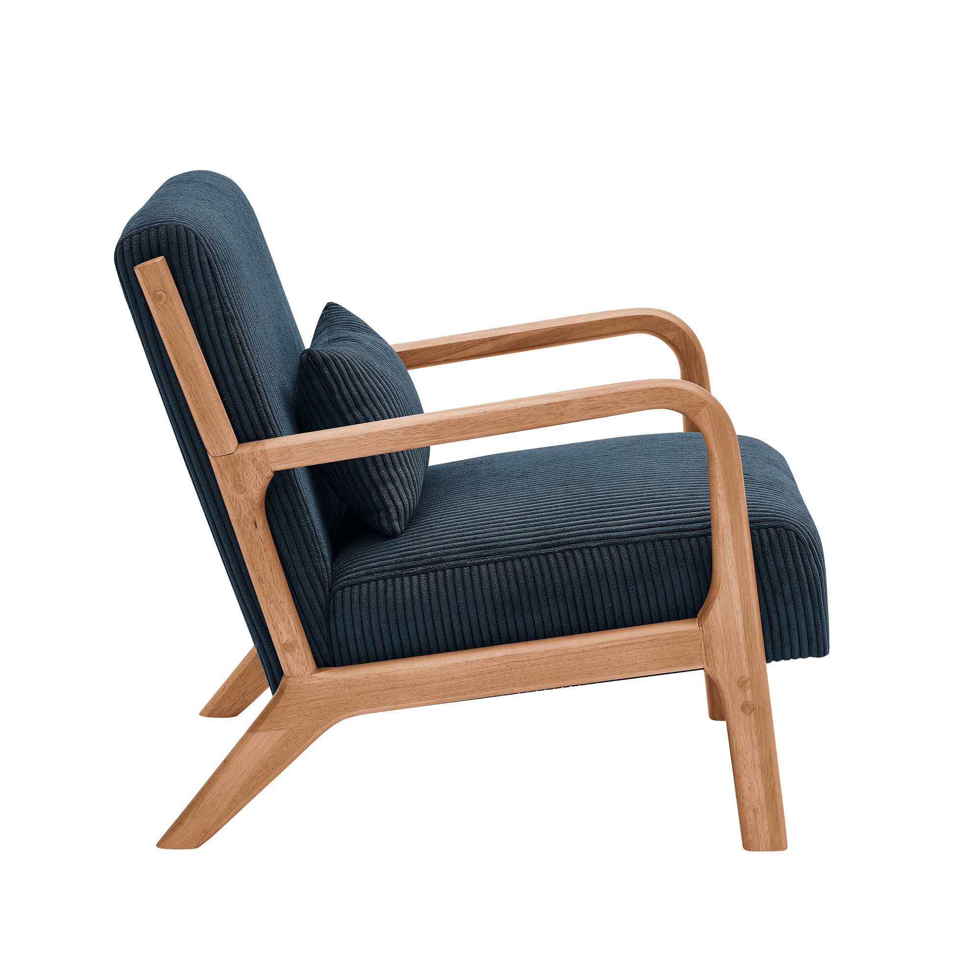 Aukfa Corduroy Mid Century Modern Accent Chair w/ Wood Frame&Pillow for Living Room, Peacock Blue