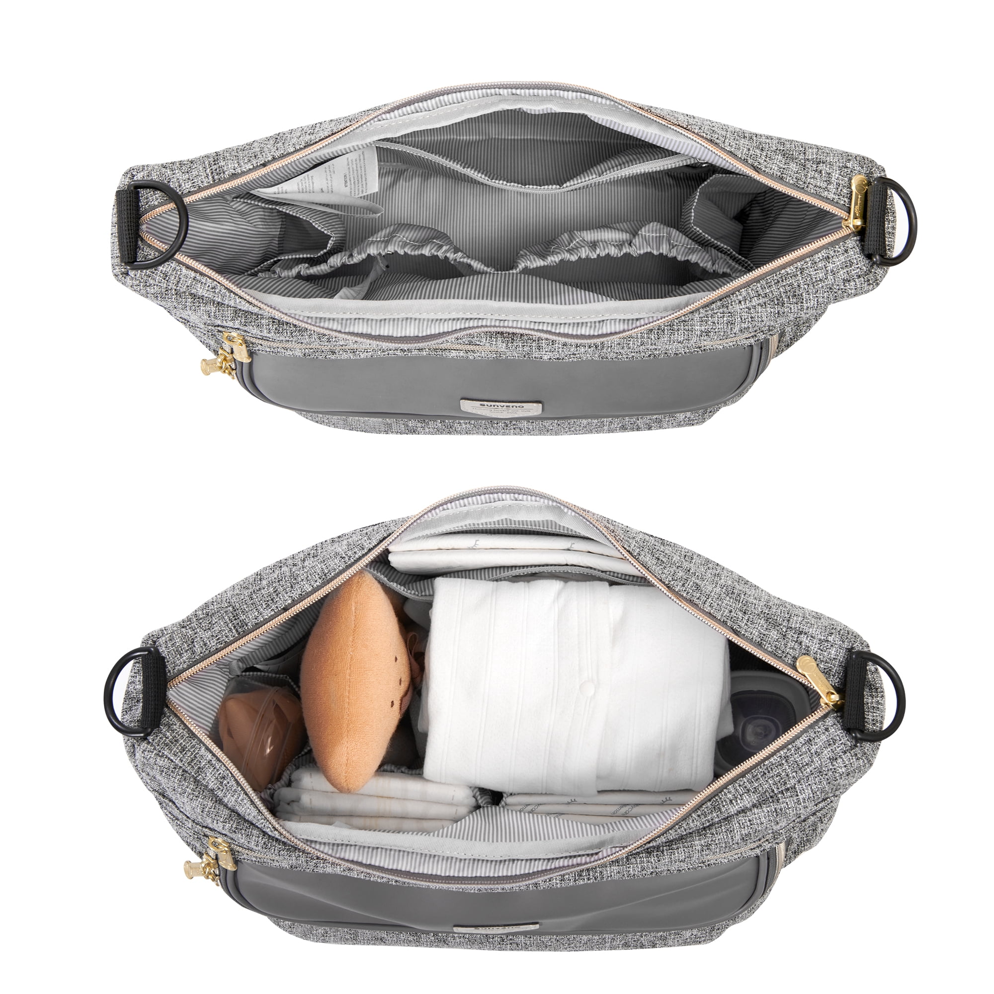 Sunveno Tweed Luxe Stroller Organizer Crossbody Bag Diaper Bag Travel Bag, Gray