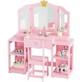thumbnail image 2 of Matladin Kids Vanity Table and Chair Set with Tri-Fold Mirror & Stool, Extra-Wide Kids Vanity Set, Princess Dressing Table for Girls Ages 3-8, 2 of 8