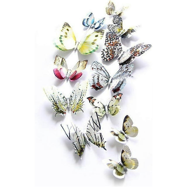 Wekity Mixed of 12PCS 3D Pink Butterfly Wall Stickers Decor Art Decorations (Silver)