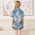 thumbnail image 4 of Silky Satin Kids' Pajama Set Breathable & Smooth Unisex Button-Down Pajamas Blue Plaid Pattern, 4 of 8