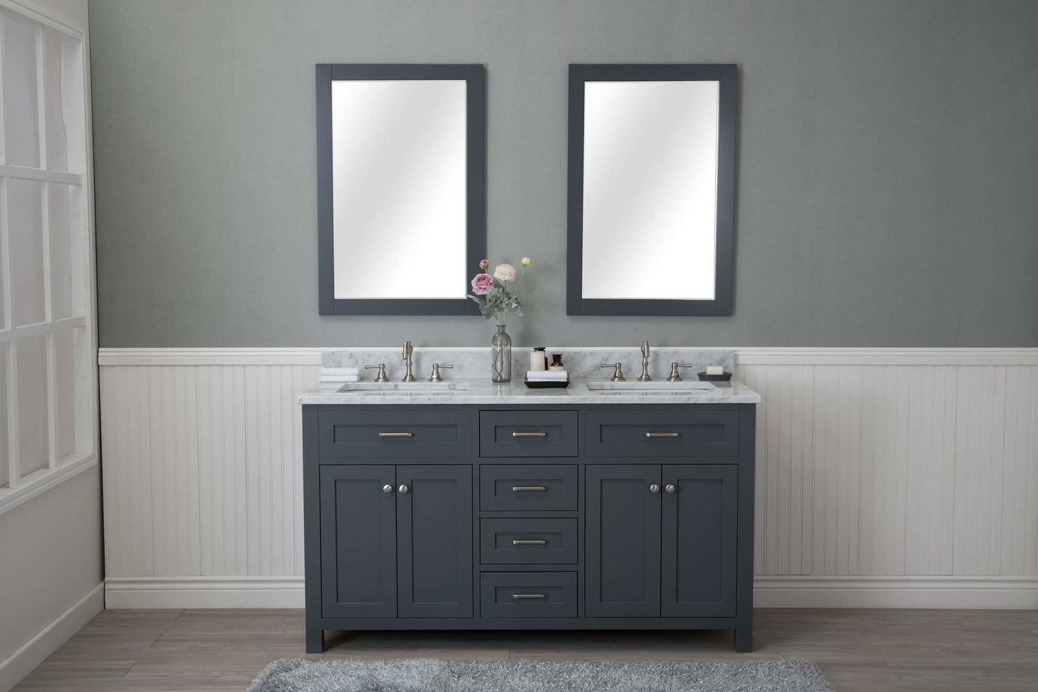 Cabinet Mania Grey Shaker 60 Bathroom, Gray Shaker Vanity Cabinets Mirror