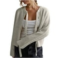 thumbnail image 7 of JGGSPWM Women's Bow Tie Front Y2K Knitted Sweater Puff Long Sleeve Babydoll Cardigan Vintage Crewneck Knitwear Top Beige L, 7 of 7