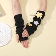 thumbnail image 3 of HEWUQI Women's Cute Star Knit Fingerless Arm Warmers Ribbed Half‑Finger Gloves Long Wrist Sleeves Black, 3 of 4