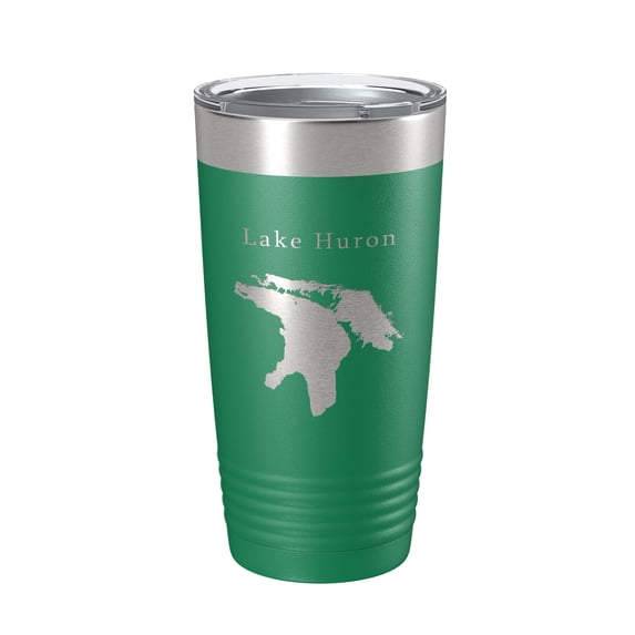 Lake Huron Map Tumbler Travel Mug Insulated Laser Engraved Coffee Cup Michigan Ontario 20 oz Green