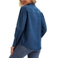 thumbnail image 3 of BLUSA DE MEZCLILLA CHIC INSPIRADA para Mujeres, Camisa de Manga Larga Abullonada con Botones y Bolsillo, Top de Jean Casual para Trabajo, L Azul Oscuro, 3 of 6
