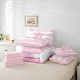 thumbnail image 5 of Feelyou Monogrammed Bling R Bedding Comforter Set 7pcs, Cool Girls Bowknot Queen Bedding Sets, Pink White Stripes Reversible Queen Sheet Sets, Lightweight Room Decor, 5 of 7