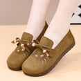thumbnail image 2 of Domzle Women Faux Suede Loafers Slip On Walking Shoes Work Casual Non Slip Lightweight Comfort Beaded Fashion Round Toe Brown, 2 of 6