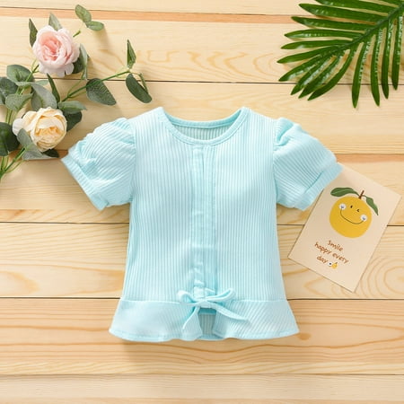 

Hunpta Ribbed Baby Kids Outfits Summer Toddler Girls T Tops Bandage Shirt Solid Clothes Girls Tops