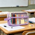 thumbnail image 6 of BZPIZ Pencil Pouch, Colored Large 2 Separate Zippered Compartments Pencil Case for Students, Waterproof Clear Pencil Bag Wide Opening, School Supplies for Teen Boys & Girls Purple, 6 of 8