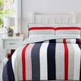 thumbnail image 5 of Navy Blue Red Striped Star Patriotic Boy Cotton Comforter Set, Reversible Quilt Bedding Set, All-Season Coverlet for Guest Room, Bedroom, Home, Hotel, Dorm, Apartment, Colin Stripes, Queen-3 Piece, 5 of 5