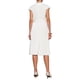thumbnail image 3 of Vestido plisado de mujer Inspire Chic con cuello simulado, mangas cortas, ceñido a la cintura, estilo A, color blanco, 3 of 5