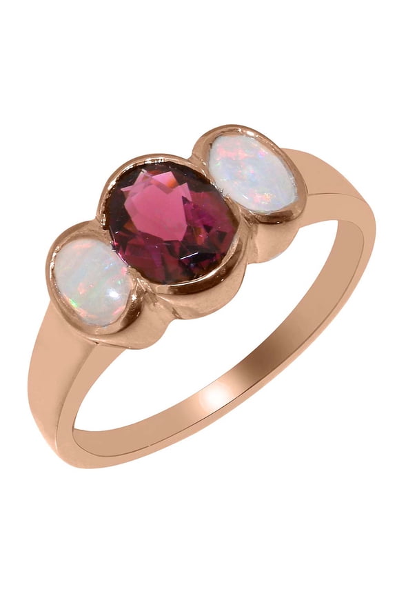 LBG British Made Classic Solid 10k Rose Gold Natural Garnet & Opal Womens Anniversary Ring - 33 size options - Size 5.25