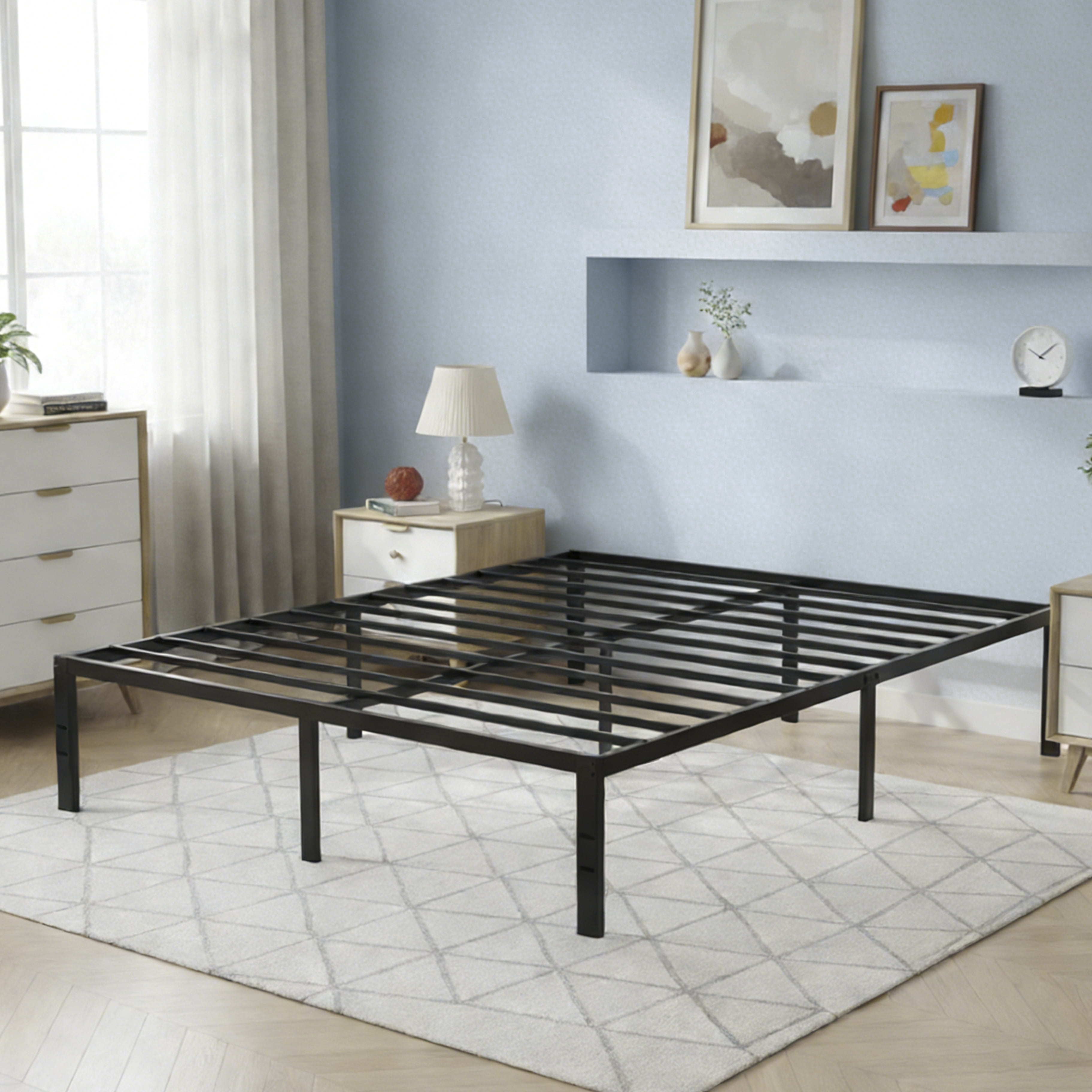 BSHTI QUEEN Size Metal Bed Frame,Featuring Clean and Minimalist Design Bed Frame for Bedroom