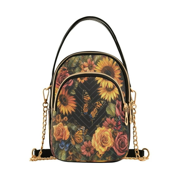 YAZAOO Cross Body Fashion Shoulder Waist Purse Bags Butterflies and Flowers on Plaid Pocket Handbags