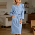 thumbnail image 7 of Wensltd Women's Nightgowns Solid Terry Cloth V Neck Long Sleeve Tie Waist Bath Robe with Pockets for All Season, 7 of 7