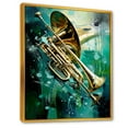 thumbnail image 2 of Designart "Jazzed Jade Trombone Tribute II" Music Floater Framed Canvas Art Print, 2 of 5