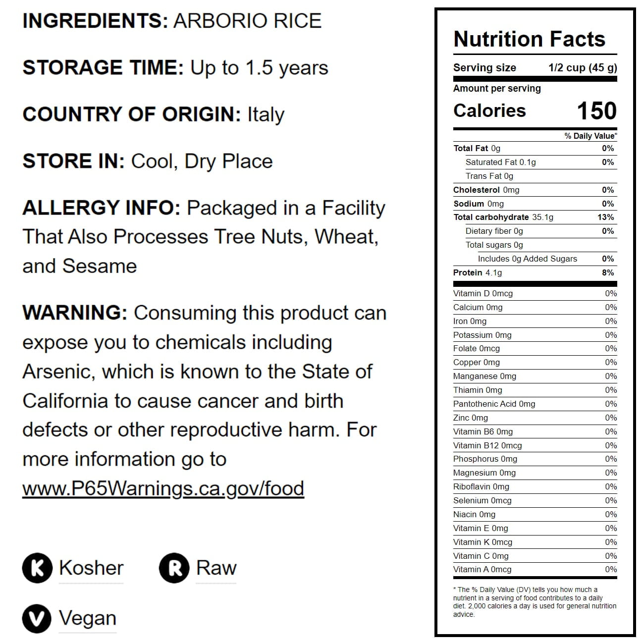 Food to Live Italian Arborio White Rice, 10 Pounds – Short-Grain White Rice Variety, Superfino, Vegan, Kosher