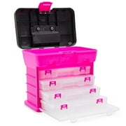 Pink Tackle Box for Women, 4 Drawer, 13 Compartment Tool Storage Organizer for Crafts, Dolls, Nail Kits, Sewing (10 x 10 Inches)