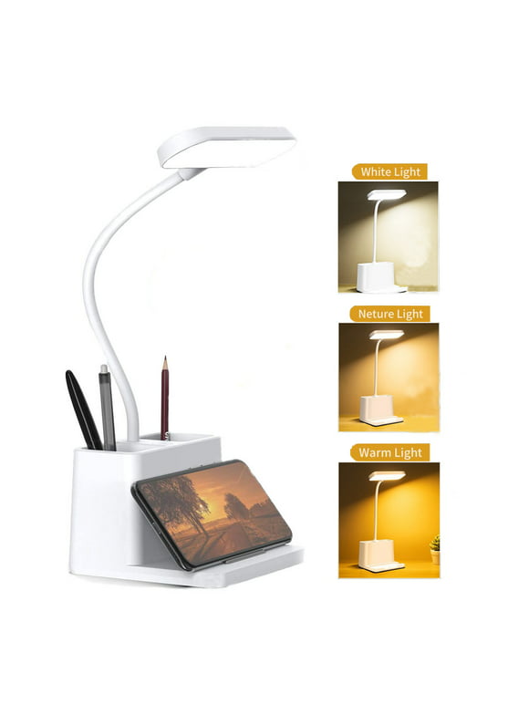 BLUELK LED Desk Lamp, Reading Lights with Pen Holder, USB Charging Port, Small Study Lamp for Home, Office, Dorm