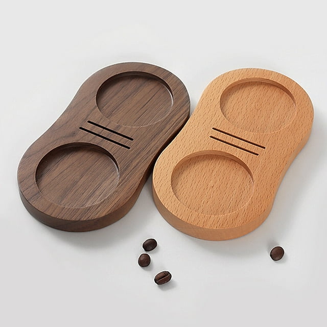 facefd Wood Coffee Tamper Stand Powder Presser Puck Tamping Station Distribution Net Lever Tool Grinder Mat Anti-skid Bottom Desktop Walnut