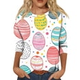 thumbnail image 3 of Women Easter&nbsp;shirt Bunny Eggs Printed Crew Neck T Shirt 3/4 Sleeve Casual Holiday Outfits Tunic Tops Trendy Loose Fit Tops, #01 Sky Blue, XL, 3 of 7