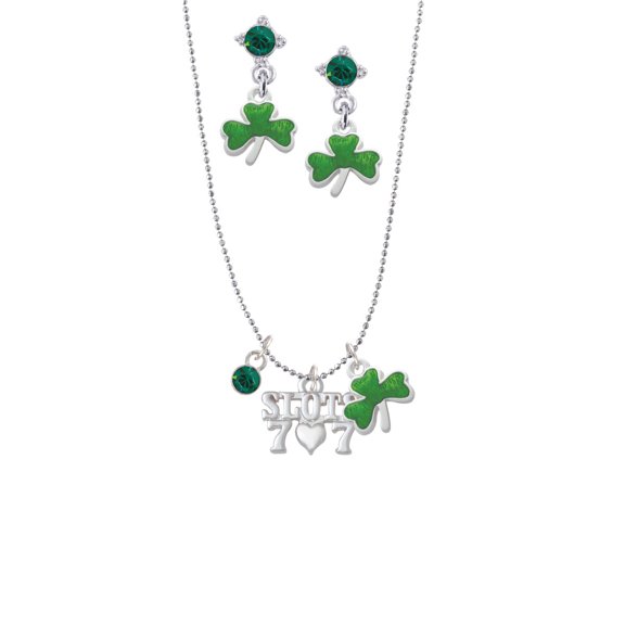 Delight Jewelry Slots with Heart and Lucky 7s Green Shamrock Necklace and Clover Earrings Jewelry Set
