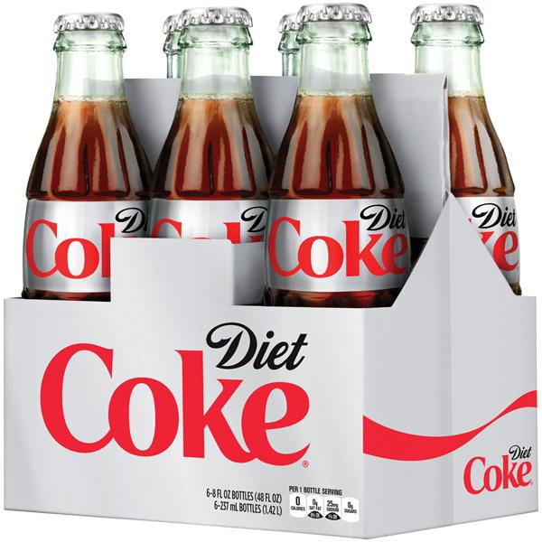 Diet Coke 8 oz Glass Bottles Pack of 6