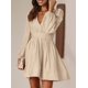 thumbnail image 5 of Minivestido BWQ de manga larga en V profundo, línea A, color albaricoque, XXL, para mujer, 5 of 9