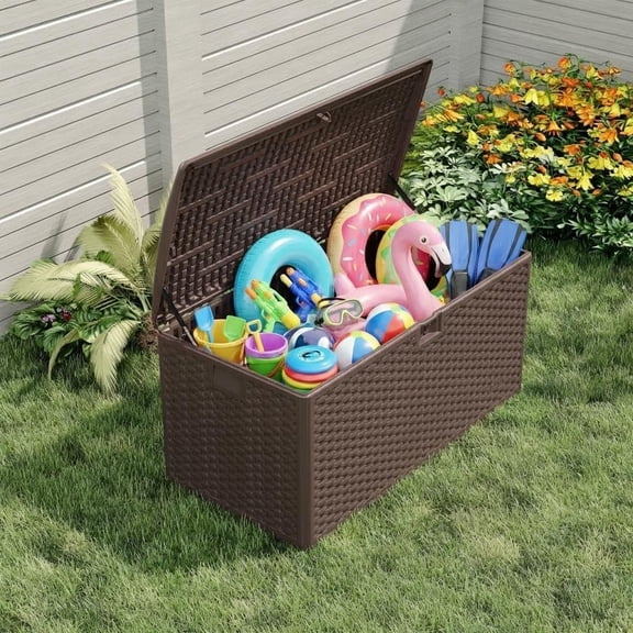 120 Gallon Large Waterproof Resin Deck Box, Lockable Outdoor Storage Container with Hydraulic Rod, Weatherproof Patio Storage Bench for Yard Indoor, Perfect for Cushions Tools Toys Storage