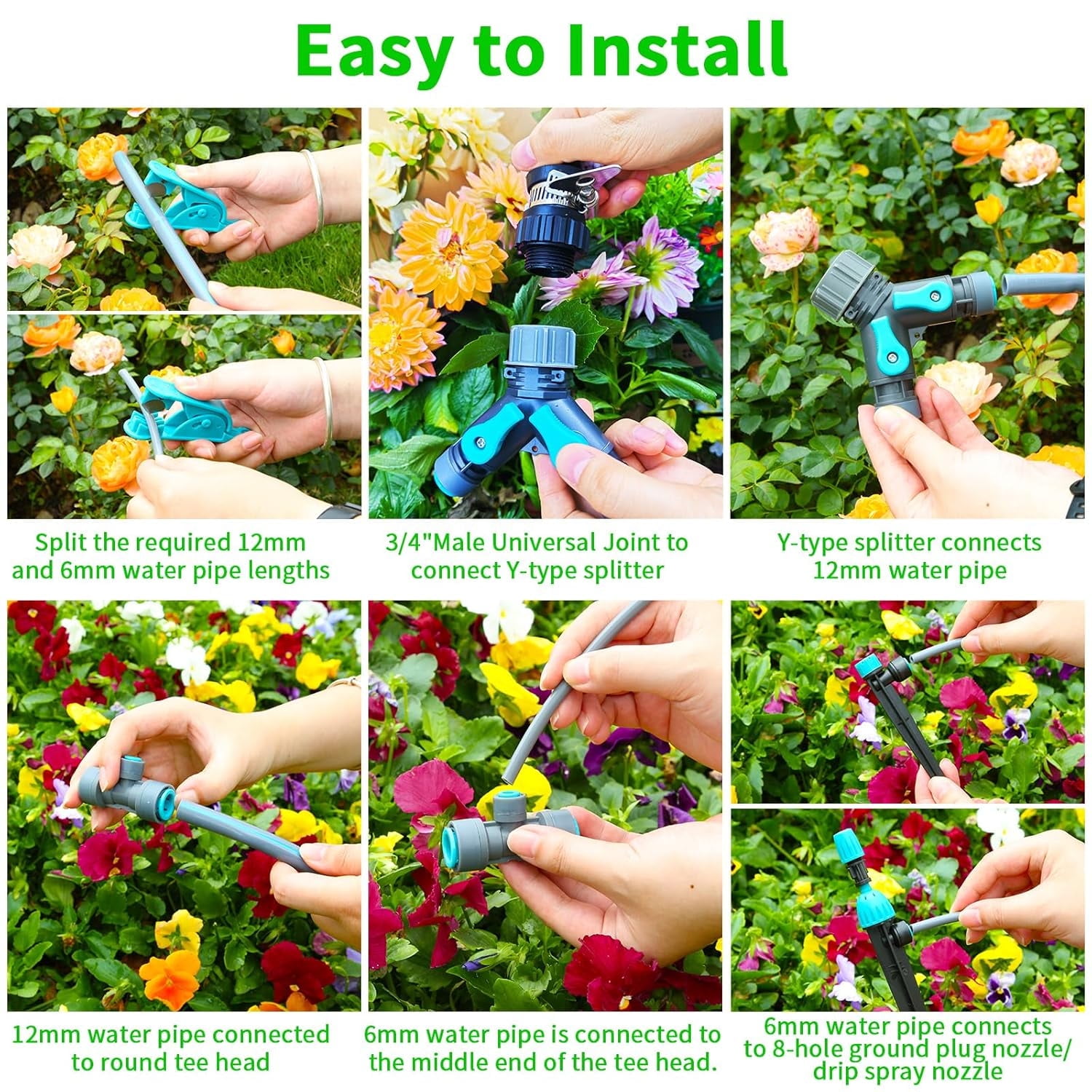 Quick Connect Irrigation System Kit DIY Water Saving Drip Irrigation System, 2025 Latest Automatic Watering System Accessories with 2 Types of Drip Tips, for Garden/Balcony/Greenhouse/Lawn