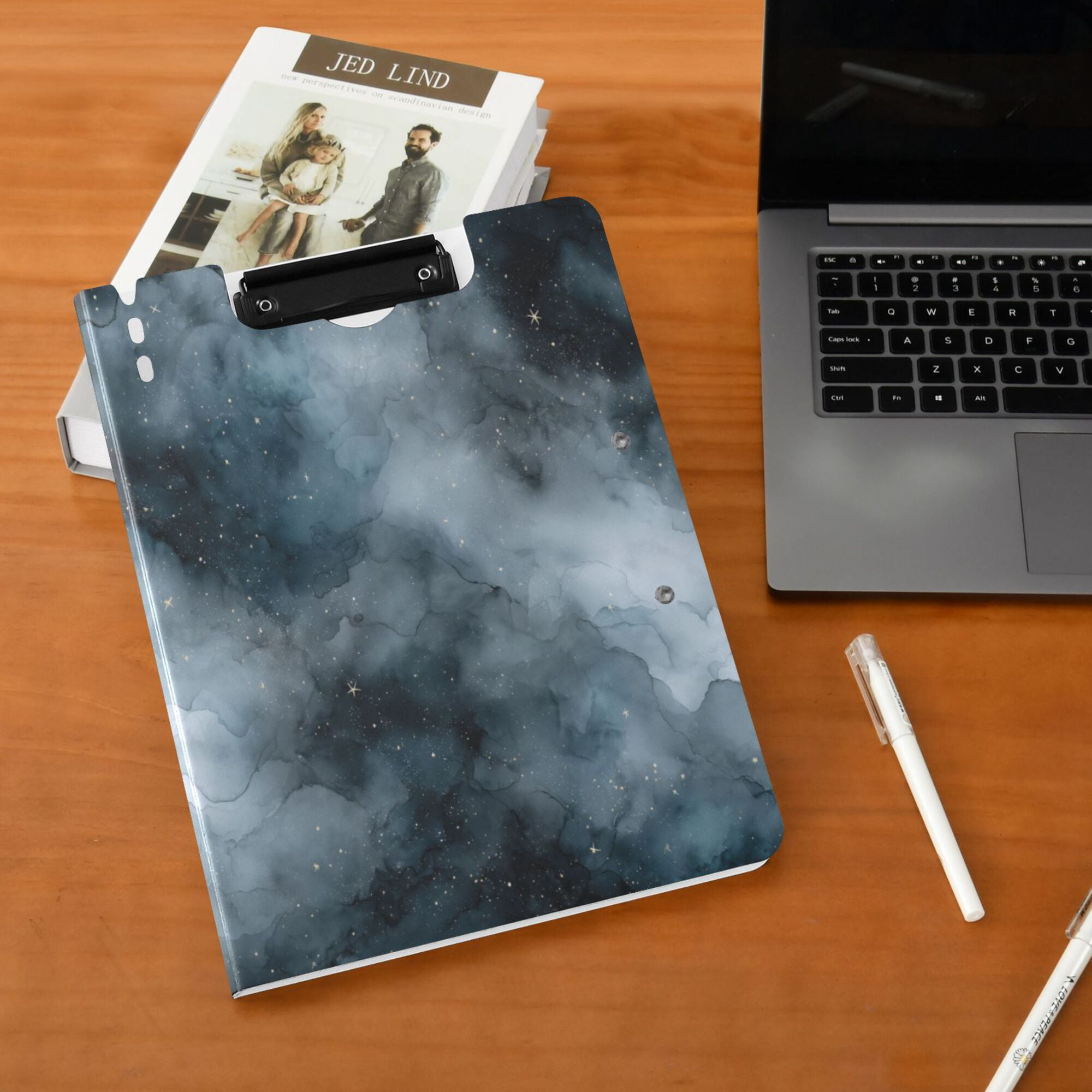 FORMRS A4 Clipboard Folder with Pen Holder Horizontal Foldable School Office Binder, Watercolor Sky Pattern