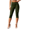 thumbnail image 2 of Women's High Waist Tie Side Capri Pants,Slim Fit Stretch Workout Cropped Leggings ,Army Green,Women's Capri L, 2 of 8