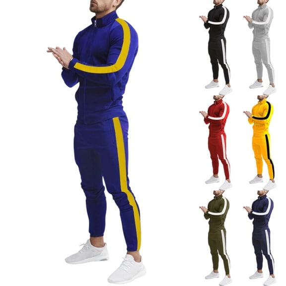 Mens Track Suits 2 Piece Set Slim Fit Cool Sweatshirt and Sweatpants Set Full Zip Up Long Sleeve Sweatshirt Jogging Sweatsuit for Vacation Walking Party