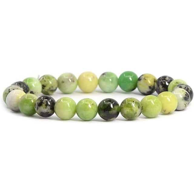 Angelstones Bracelet Extensible Unisexe en Perles Rondes de 8 mm avec Pierre Précieuse Chrysoprase Australienne Naturelle